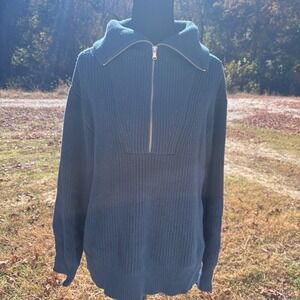 Loft Half Zip Collar navy ribbed knit navy Sweater M‎ cozy cotton timeless layer